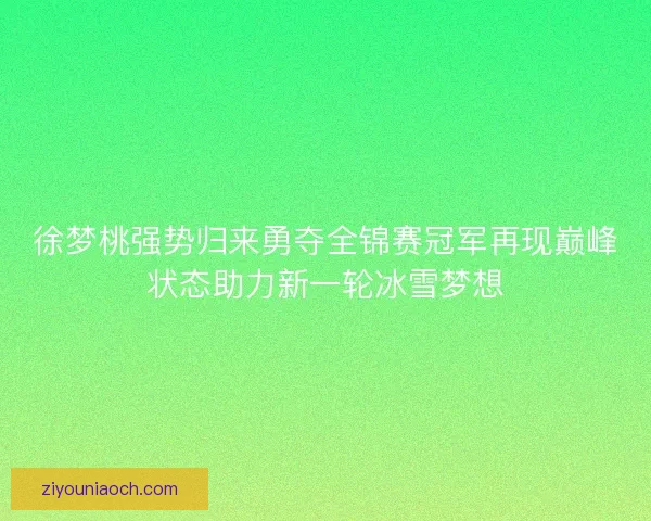 徐梦桃强势归来勇夺全锦赛冠军再现巅峰状态助力新一轮冰雪梦想